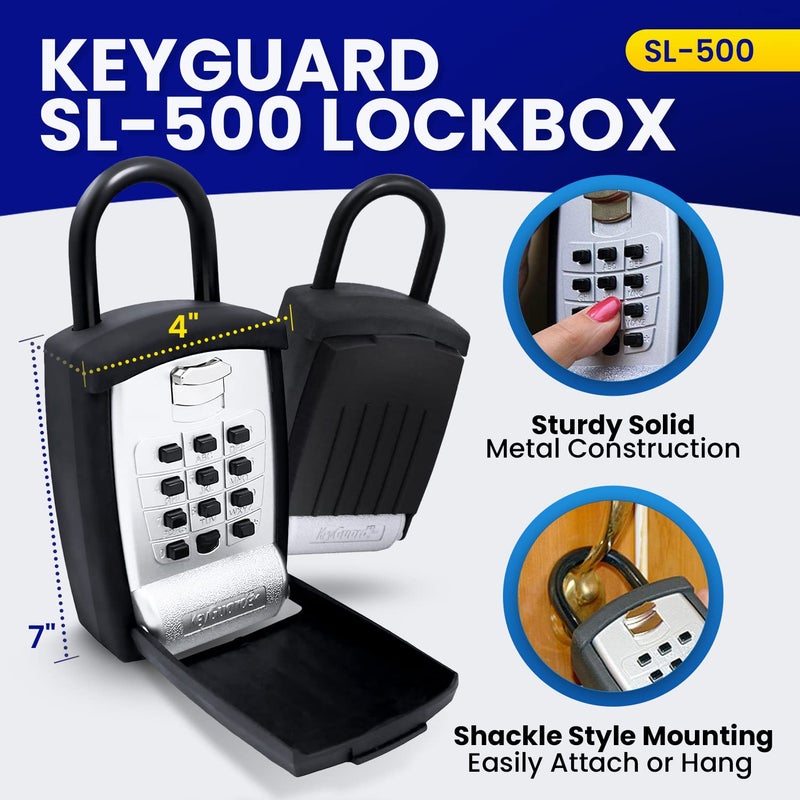 KeyGuard SL-500 Punch Button Lock Box, Black | Portable Shackle LockBox For Outside- Fits House Keys, Car Keys, Fobs, Credit Cards/IDs & More | Keypad Safe Box, Digital Push Button Combination Lock - Image 3